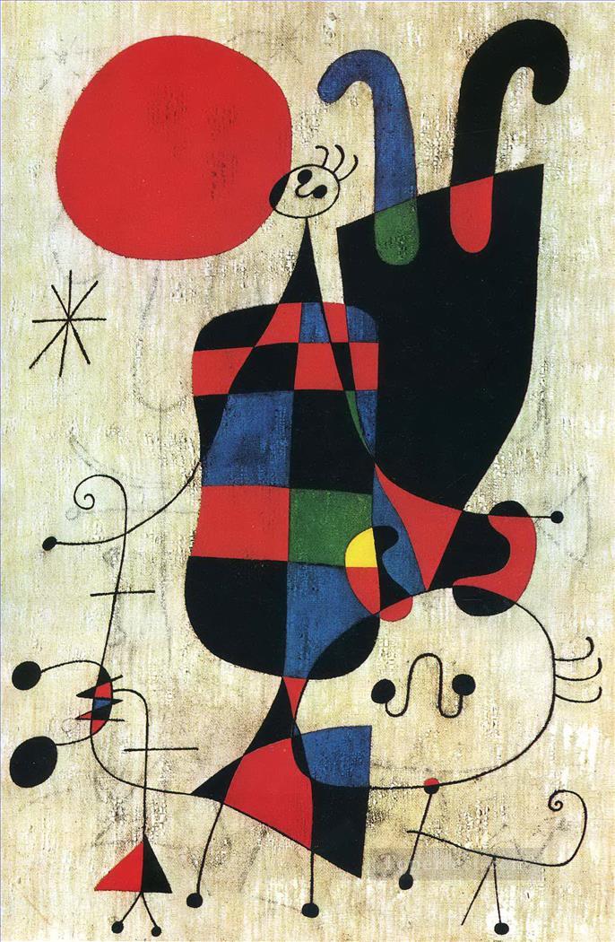 Figures and Dog in Front of the Sun Joan Miro Oil Paintings